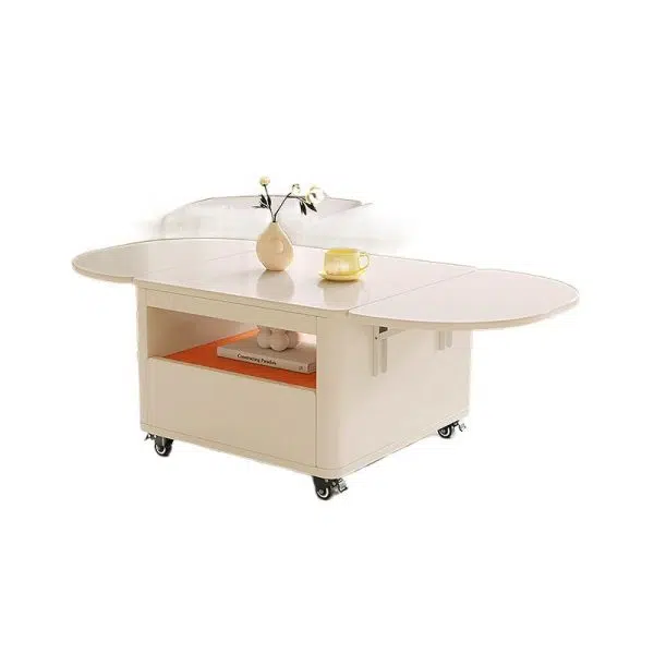 Contemporary Creative Rectangular Stainless Steel Wood Coffee Table Extendable 2-Tier For Living Room - Image 17