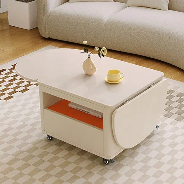 Contemporary Creative Rectangular Stainless Steel Wood Coffee Table Extendable 2-Tier For Living Room - Image 10