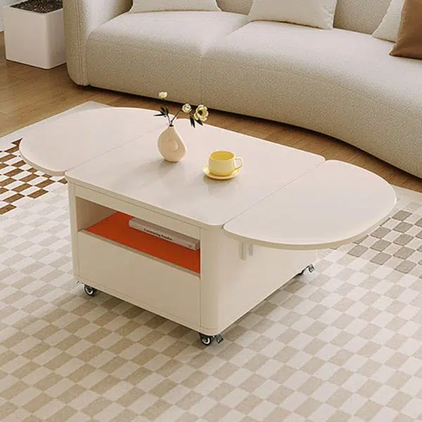 Contemporary Creative Rectangular Stainless Steel Wood Coffee Table Extendable 2-Tier For Living Room - Image 11