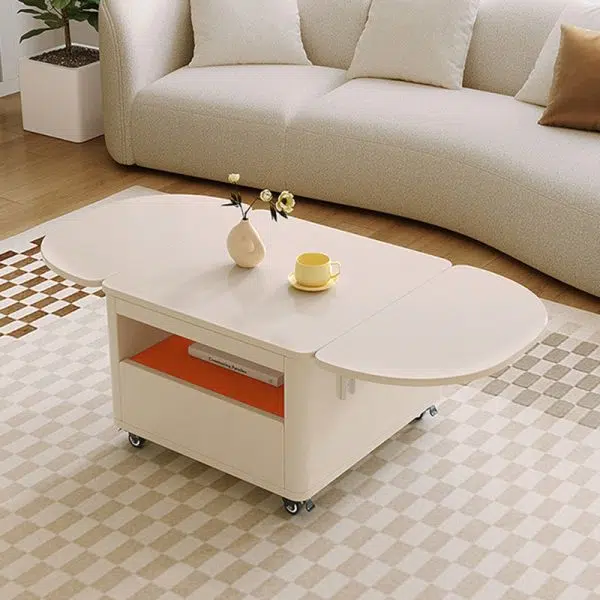 Contemporary Creative Rectangular Stainless Steel Wood Coffee Table Extendable 2-Tier For Living Room - Image 2