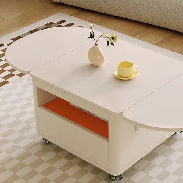 Contemporary Creative Rectangular Stainless Steel Wood Coffee Table Extendable 2-Tier For Living Room - Image 12