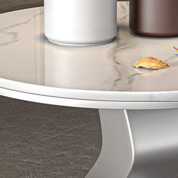 Contemporary Luxury Round Rock Slab Steel End Table 1-Tier For Living Room - Image 5