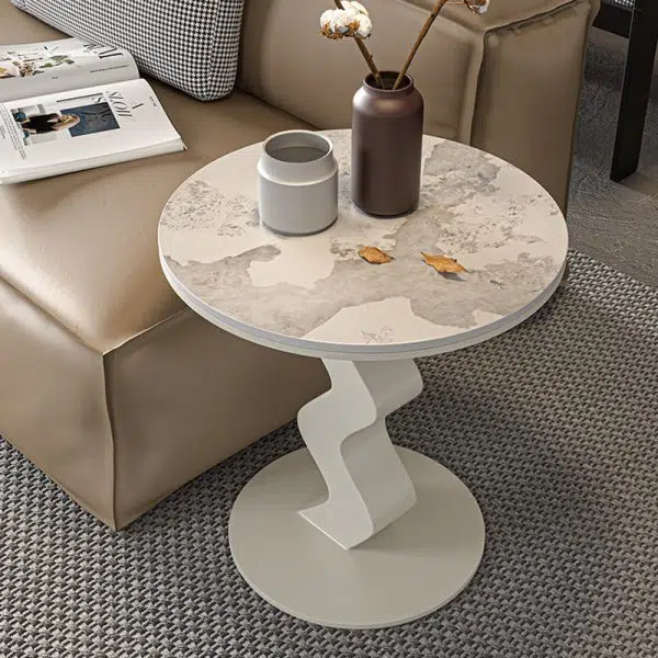 Contemporary Luxury Round Rock Slab Steel End Table 1-Tier For Living Room - Image 12