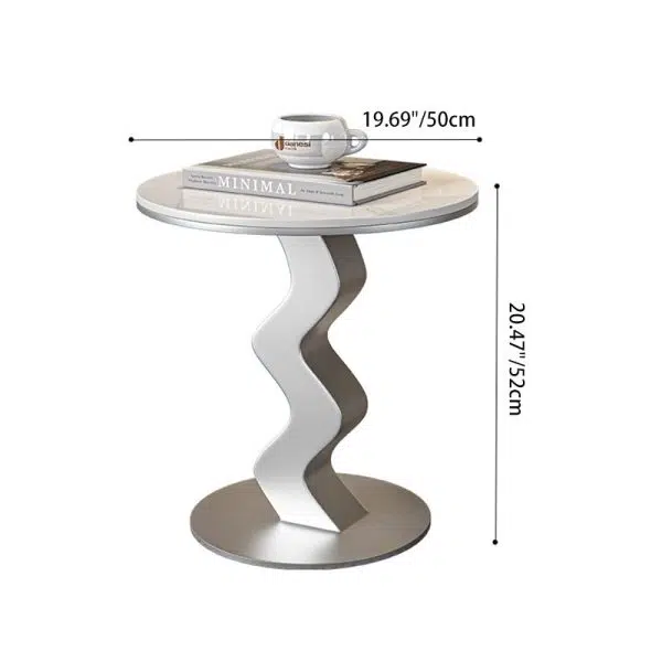 Contemporary Luxury Round Rock Slab Steel End Table 1-Tier For Living Room - Image 4
