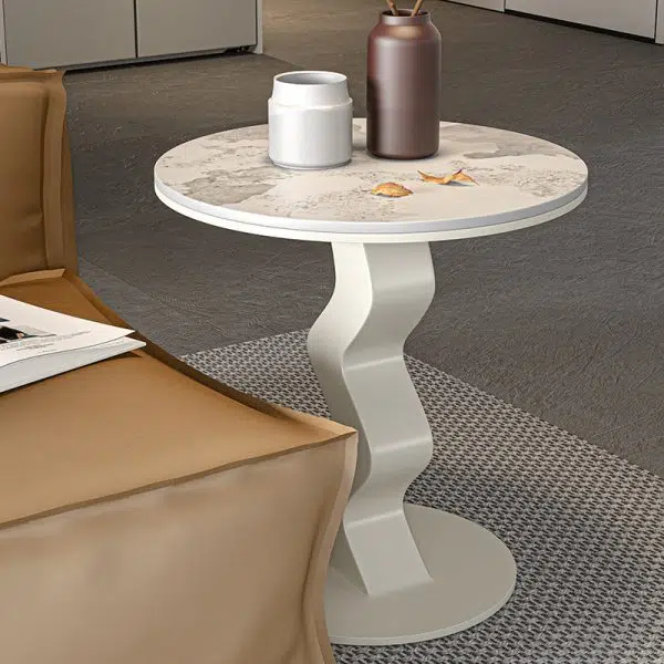 Contemporary Luxury Round Rock Slab Steel End Table 1-Tier For Living Room - Image 8