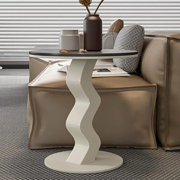 Contemporary Luxury Round Rock Slab Steel End Table 1-Tier For Living Room - Image 9