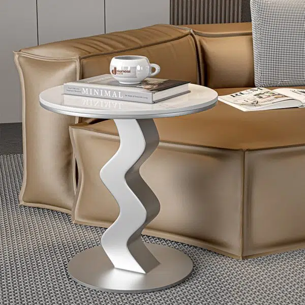 Contemporary Luxury Round Rock Slab Steel End Table 1-Tier For Living Room - Image 10
