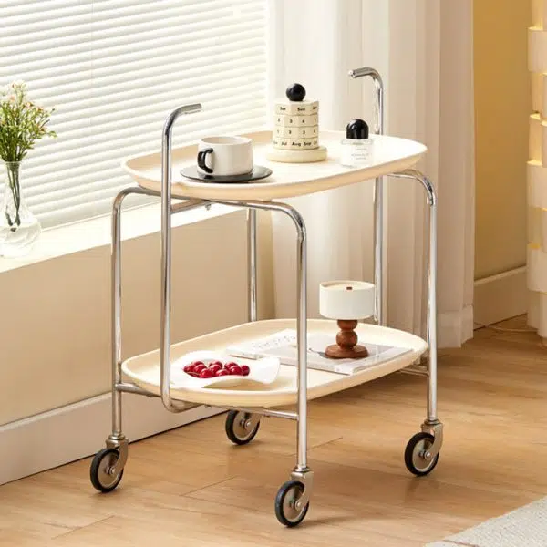 Contemporary Nordic Oval Steel Plastic End Table 2-Tier For Living Room - Image 12