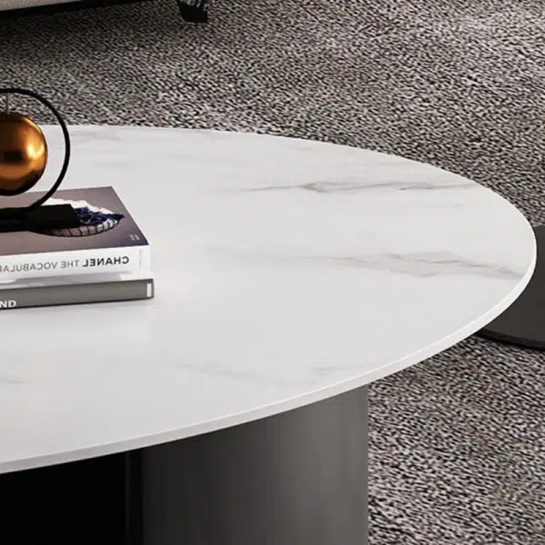 Contemporary Luxury Round Iron Rock Slab Coffee Table 1-Tier For Living Room - Image 5