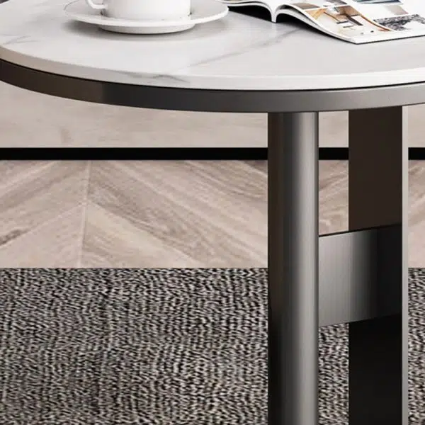 Contemporary Luxury Round Iron Rock Slab Coffee Table 1-Tier For Living Room - Image 6