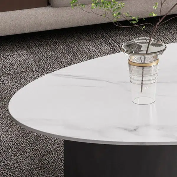 Contemporary Luxury Round Iron Rock Slab Coffee Table 1-Tier For Living Room - Image 7