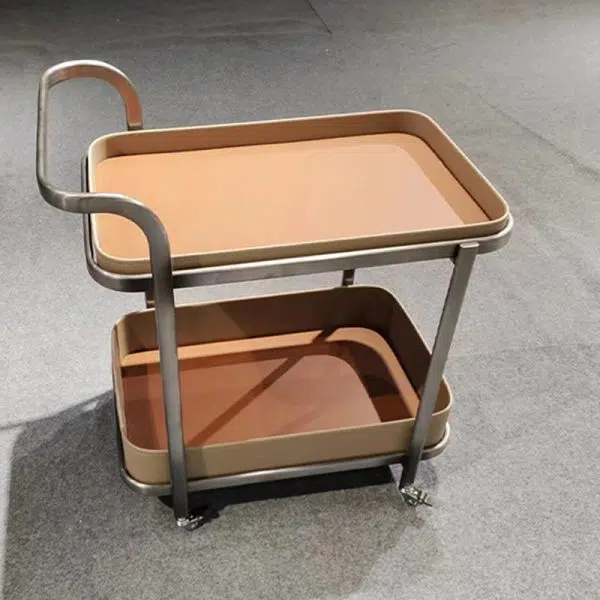 Contemporary Luxury Movable Rectangular Top Saddle Leather Stainless Steel End Table 2-Tier For Living Room - Image 13