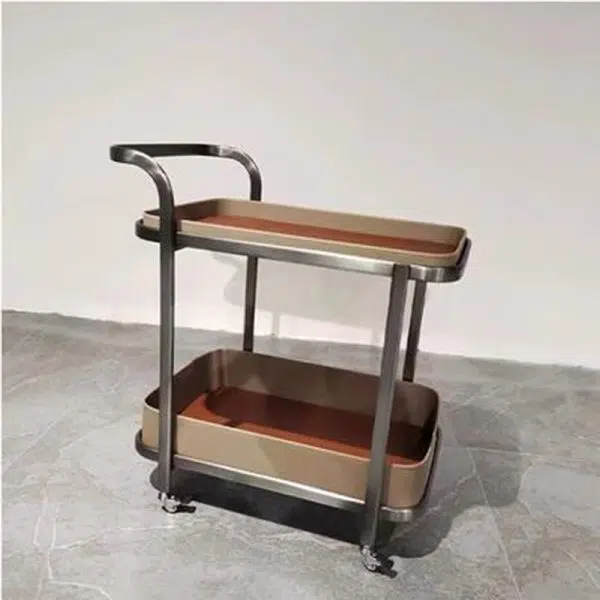 Contemporary Luxury Movable Rectangular Top Saddle Leather Stainless Steel End Table 2-Tier For Living Room - Image 15