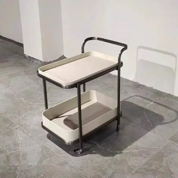 Contemporary Luxury Movable Rectangular Top Saddle Leather Stainless Steel End Table 2-Tier For Living Room - Image 12