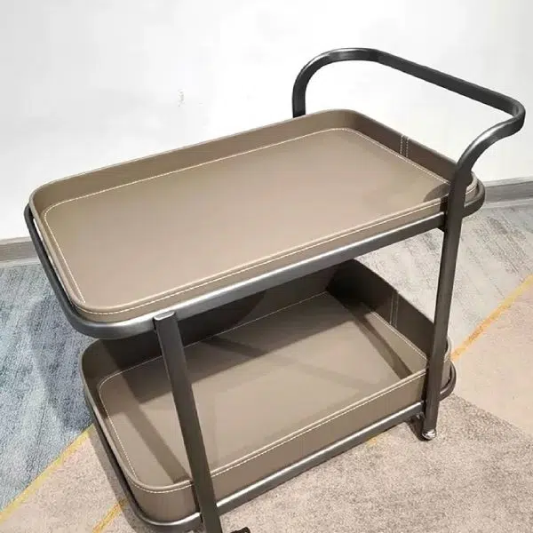 Contemporary Luxury Movable Rectangular Top Saddle Leather Stainless Steel End Table 2-Tier For Living Room - Image 16