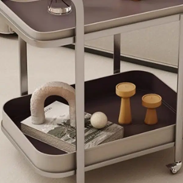 Contemporary Luxury Movable Rectangular Top Saddle Leather Stainless Steel End Table 2-Tier For Living Room - Image 7