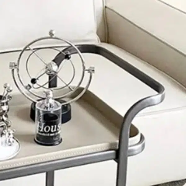 Contemporary Luxury Movable Rectangular Top Saddle Leather Stainless Steel End Table 2-Tier For Living Room - Image 6