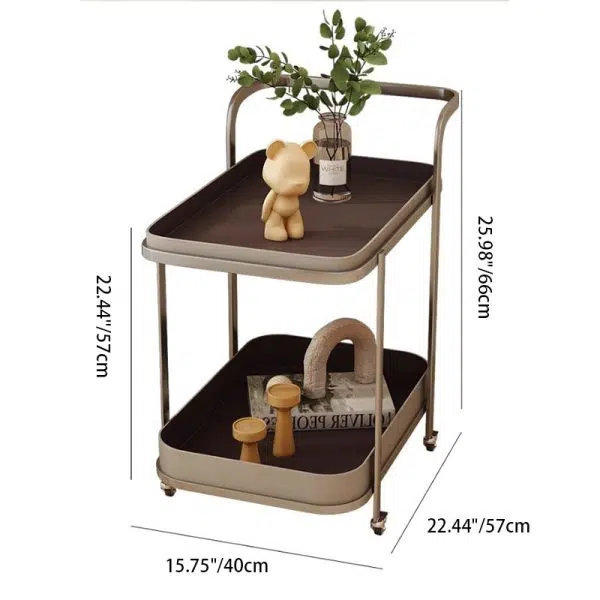 Contemporary Luxury Movable Rectangular Top Saddle Leather Stainless Steel End Table 2-Tier For Living Room - Image 5