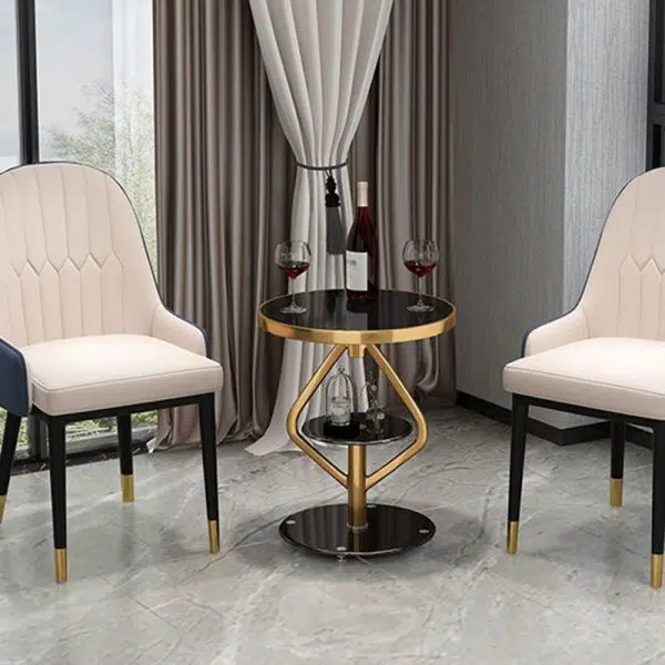 Contemporary Luxury Round Tempered Glass Stainless Steel Coffee Table 1-Tier For Living Room - Image 23