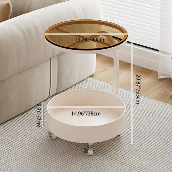 Contemporary Luxury Movable Round Top Tempered Glass Iron End Table 2-Tier For Living Room - Image 4
