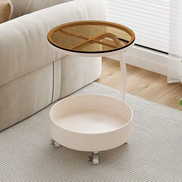 Contemporary Luxury Movable Round Top Tempered Glass Iron End Table 2-Tier For Living Room - Image 8