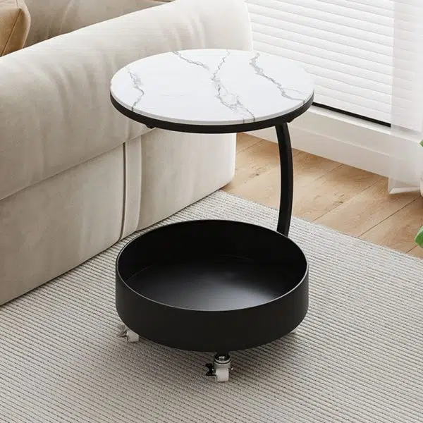 Contemporary Luxury Movable Round Top Tempered Glass Iron End Table 2-Tier For Living Room - Image 9