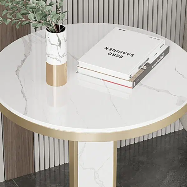 Contemporary Luxury Round Rock Slab Top Carbon Steel Coffee Table For Living Room - Image 8