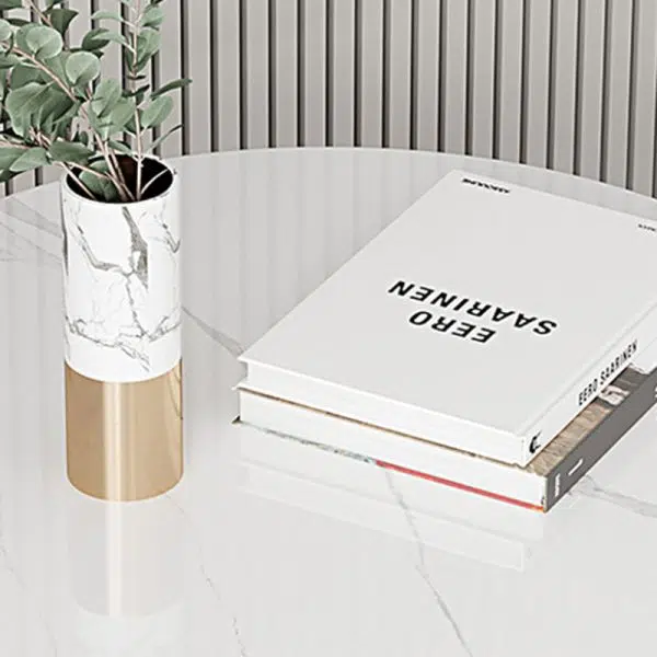 Contemporary Luxury Round Rock Slab Top Carbon Steel Coffee Table For Living Room - Image 10