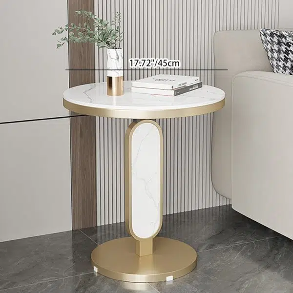 Contemporary Luxury Round Rock Slab Top Carbon Steel Coffee Table For Living Room - Image 5