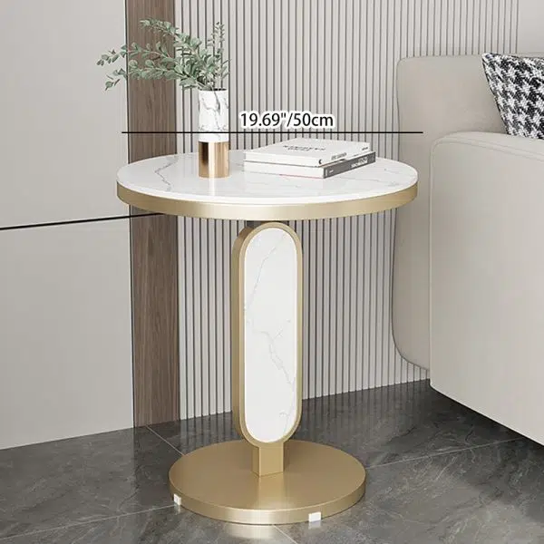 Contemporary Luxury Round Rock Slab Top Carbon Steel Coffee Table For Living Room - Image 6