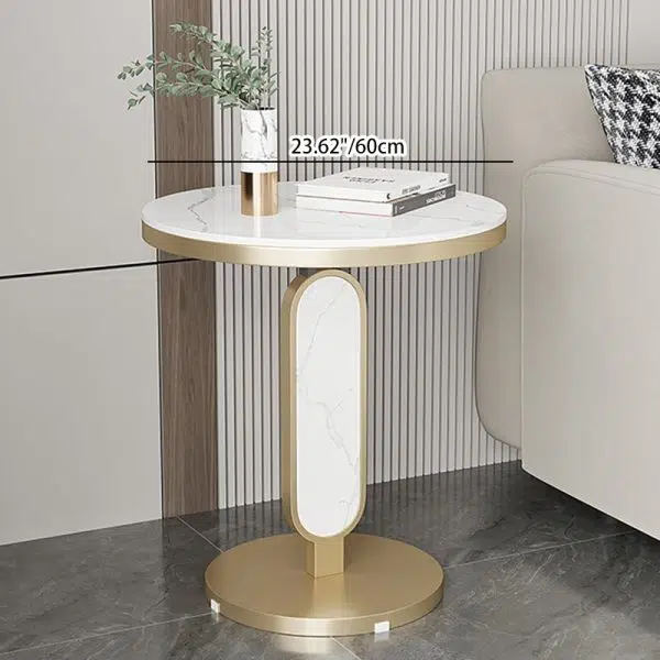 Contemporary Luxury Round Rock Slab Top Carbon Steel Coffee Table For Living Room - Image 7