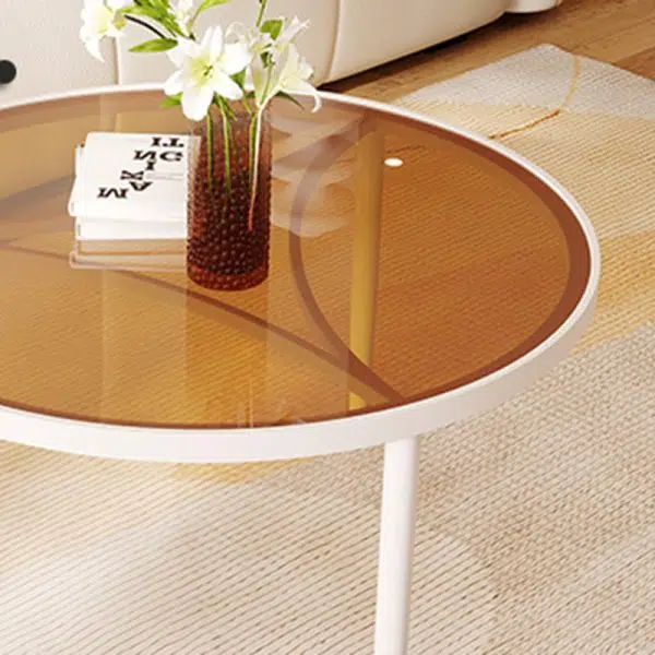 Contemporary Luxury Tempered Glass Iron Wood Coffee Table 1-Tier For Living Room - Image 8