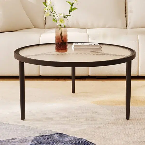 Contemporary Luxury Tempered Glass Iron Wood Coffee Table 1-Tier For Living Room - Image 15