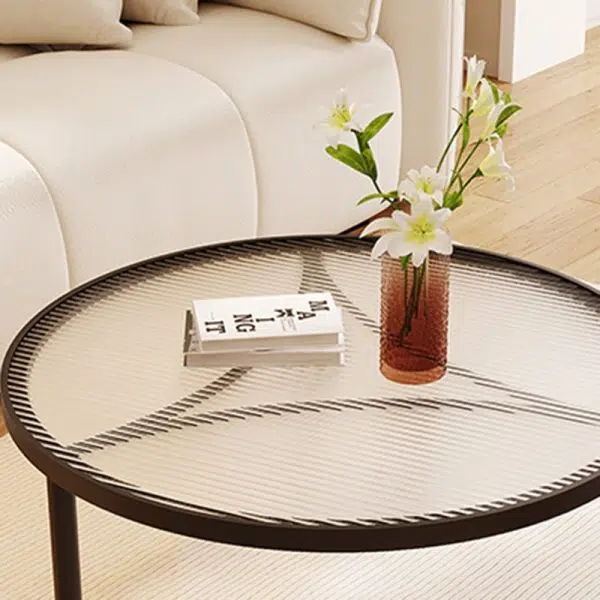 Contemporary Luxury Tempered Glass Iron Wood Coffee Table 1-Tier For Living Room - Image 9