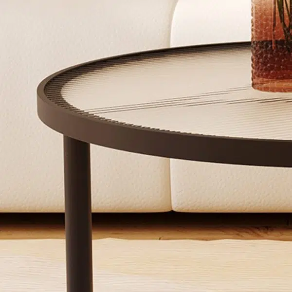 Contemporary Luxury Tempered Glass Iron Wood Coffee Table 1-Tier For Living Room - Image 12