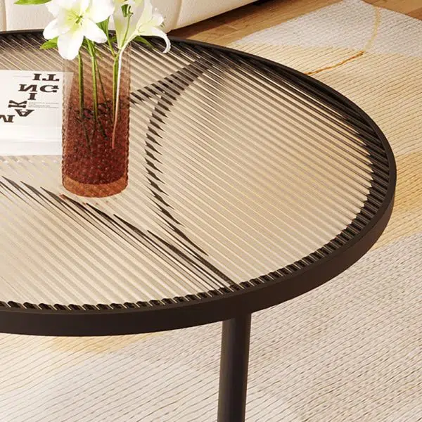 Contemporary Luxury Tempered Glass Iron Wood Coffee Table 1-Tier For Living Room - Image 13