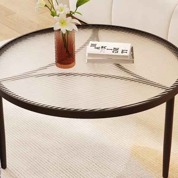 Contemporary Luxury Tempered Glass Iron Wood Coffee Table 1-Tier For Living Room - Image 14
