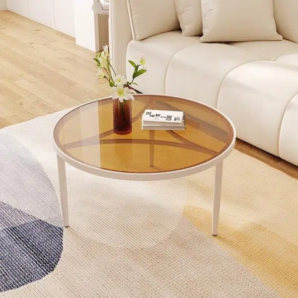 Contemporary Luxury Tempered Glass Iron Wood Coffee Table 1-Tier For Living Room - Image 2