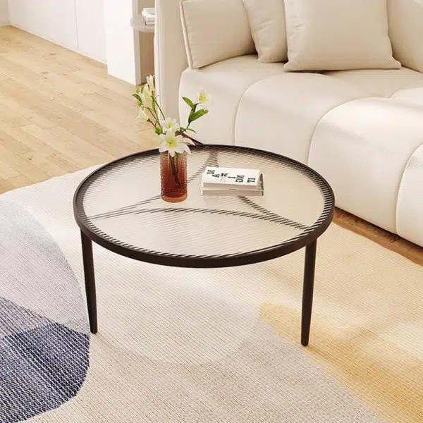 Contemporary Luxury Tempered Glass Iron Wood Coffee Table 1-Tier For Living Room - Image 17