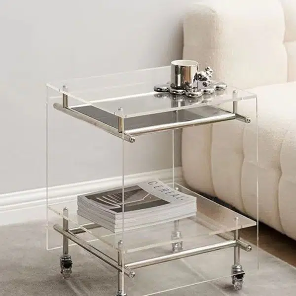 Contemporary Luxury Movable Square Acrylic Stainless Steel End Table 2-Tier For Living Room - Image 16