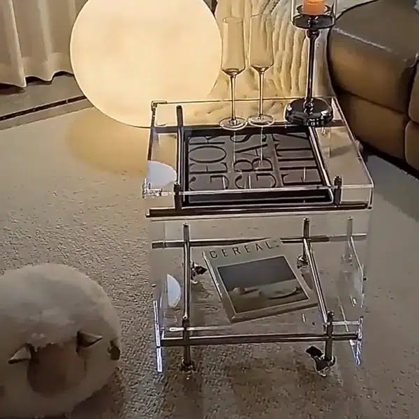 Contemporary Luxury Movable Square Acrylic Stainless Steel End Table 2-Tier For Living Room - Image 17