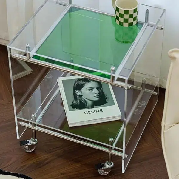 Contemporary Luxury Movable Square Acrylic Stainless Steel End Table 2-Tier For Living Room - Image 9