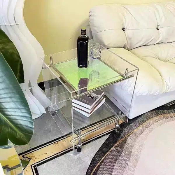 Contemporary Luxury Movable Square Acrylic Stainless Steel End Table 2-Tier For Living Room - Image 11