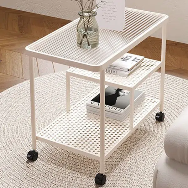 Contemporary Luxury Movable Rectangular Top Tempered Glass Iron End Table 3-Tier For Living Room - Image 17