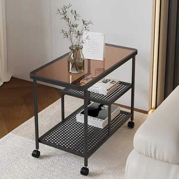 Contemporary Luxury Movable Rectangular Top Tempered Glass Iron End Table 3-Tier For Living Room - Image 3