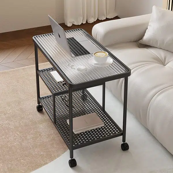 Contemporary Luxury Movable Rectangular Top Tempered Glass Iron End Table 3-Tier For Living Room - Image 11