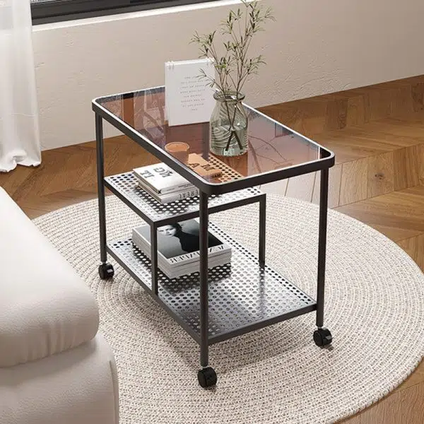 Contemporary Luxury Movable Rectangular Top Tempered Glass Iron End Table 3-Tier For Living Room - Image 12