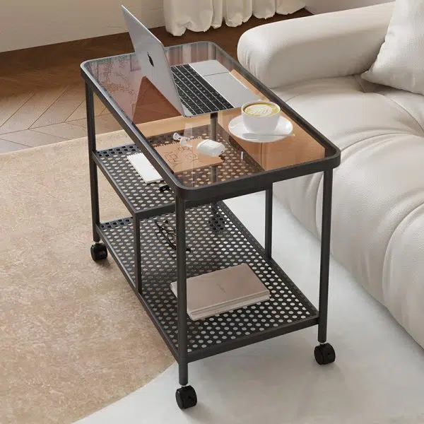 Contemporary Luxury Movable Rectangular Top Tempered Glass Iron End Table 3-Tier For Living Room - Image 9