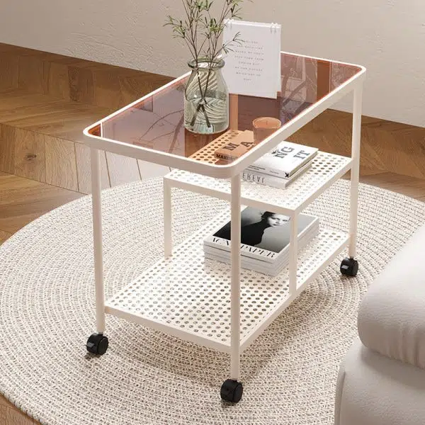Contemporary Luxury Movable Rectangular Top Tempered Glass Iron End Table 3-Tier For Living Room - Image 13