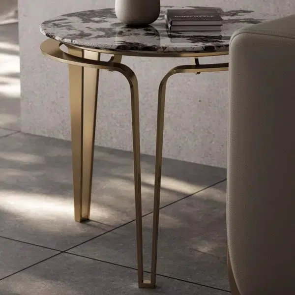 Contemporary Luxury Round Marble Top Stainless Steel Coffee Table For Living Room - Image 5